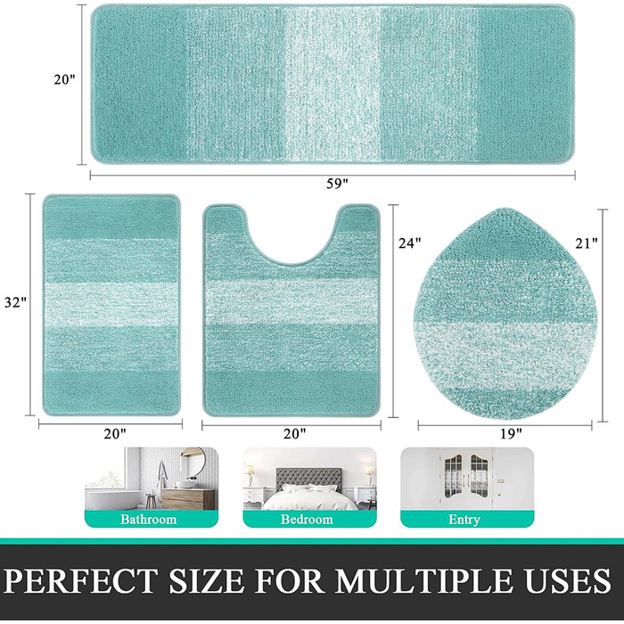 Набір килимків для ванної кімнати Bsmathom, 4 шт., з кришкою для унітазу, м'які, швидковисихаючі, нековзні, машинне прання, килимки для ванної з U-подібною контуром, підставка під унітаз, помаранчевий колір, розміри 46x66+46x122+51x61+48x53 см (Блакитно-з