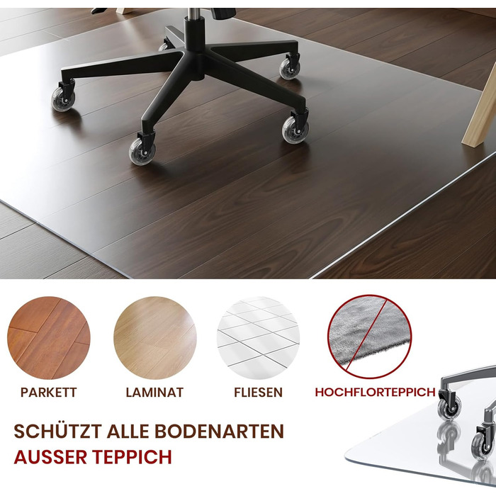 Захист для підлоги під офісний стілець COSYLAND 120x150 см - килимок від ковзання, прозорий, білий | Килимок для офісного крісла