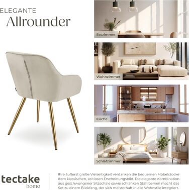 Тумба tectake® з велюру, 6 шт. у наборі, кремового кольору з золотим, для вітальні та їдальні