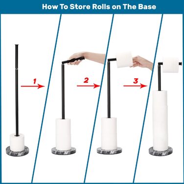 Окремо стояча підставка для туалетного паперу Kalitro з запасом, масивна Мармурова основа, окремо стояча підставка для рулонів туалетного паперу, окремо стоячий тримач для туалетного паперу, нержавіюча сталь SUS304 (чорний)