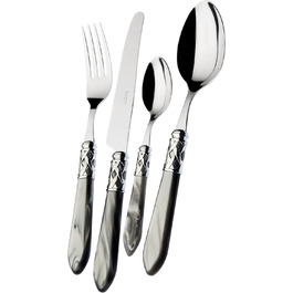 Набір столових приборів Bugatti Aladdin 24 штуки з нержавіючої сталі 18/10, хромуванням та ручками з ефектом перламутру. Комплект на 6 осіб: 6 ложок, 6 виделок, 6 ножів та 6 чайних ложок (сірий)