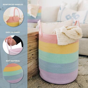 Корзина для іграшок та речей у дитячу кімнату OrganiHaus, велика плетіння з ручкою, складана, 50x33 см, дизайн 'Райдуга'