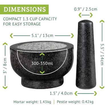 Гранітний ступка з толуштою Morzer – ступка та толуштка для спецій, 16 см, 500 мл