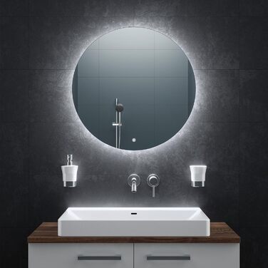 Дзеркало для ванної кімнати BR Bringer LED кругле 80см з підсвічуванням, антизапарюванням, регулюванням яскравості, 3 кольори світла, сенсорне управління та функція пам'яті (BRRS201)