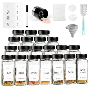 Набір скляних банок для спецій з дерев'яними кришками з акації, 24 шт. по 120 мл (кутові)