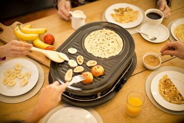 Гриль Ракулет Russell Hobbs 8 осіб з 8 сковородами та дерев'яним шпателем, 2 грильні поверхні: з натурального каменю з канавкою для соку та антипригарне поворотне решітка/тепаньякі, гриль для піци, 26280-56 (Raclette oval)
