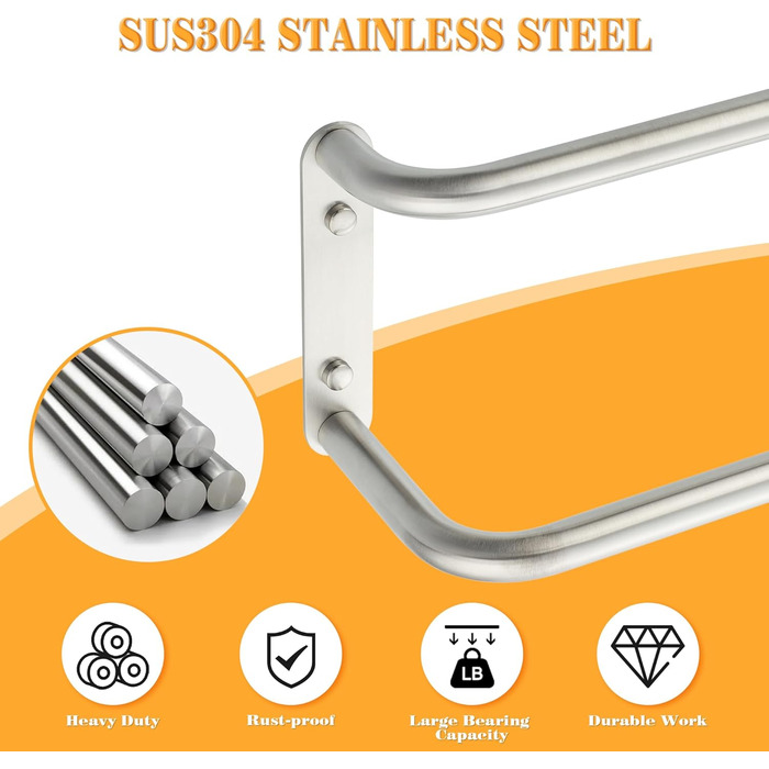 Тримач для рушників подвійний з нержавіючої сталі 304, 80 см, для ванної кімнати та кухні