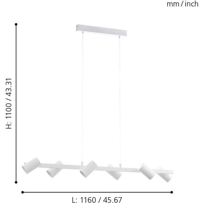 Підвісний світильник EGLO Gatuela, підвісний світильник на 6 полум'я, підвісний світильник зі сталі білого кольору, нікельований матовий, лампа для обіднього столу, світильник для вітальні з цоколем E14, підвісний світильник L 116 см 6 полум'я