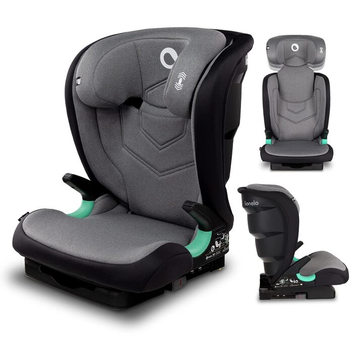 Дитяче автокрісло LIONELO Neal 15-36кг, Isofix, бічні протектори, маркування i-size, регульована спинка в 3 напрямках, регульований по висоті підголівник, система вентиляції (сірий)