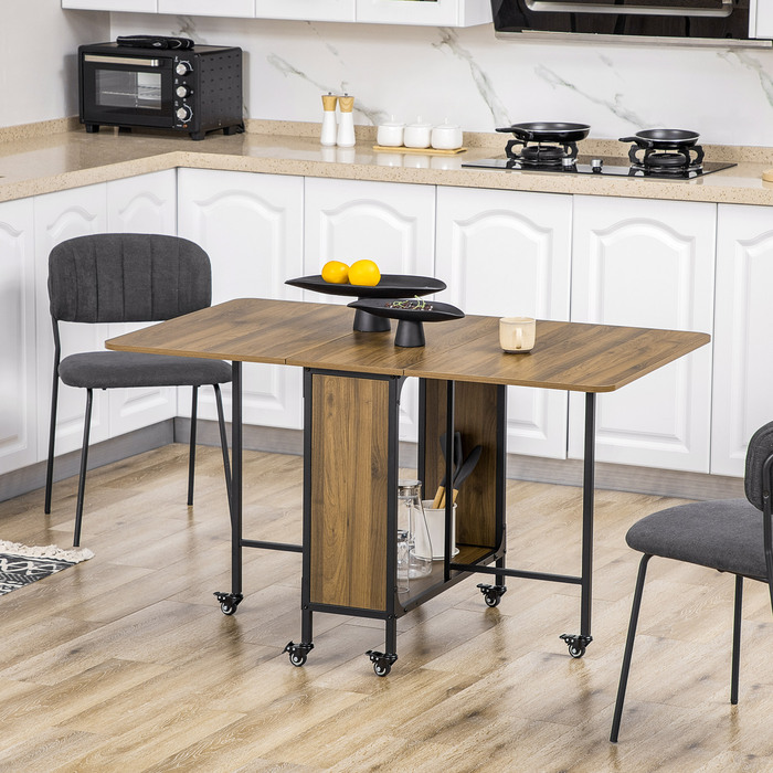 Складаний мобільний столик, 2 стільничні поверхні, 130 см x 80 см x 74 см, Колір: Коричневий