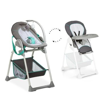 Високий стільчик для годування Hauck Sit N Relax 2in1 з люлькою для немовлят, регульована висота, колеса, великий кошик, піднос, складна конструкція, іграшковий брязкальце (Hearts), від народження до 15 кг