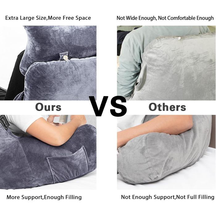 Підголівник для ліжка з кишенею, сірий - зручний диванчик для читання, перегляду телевізора та ігор