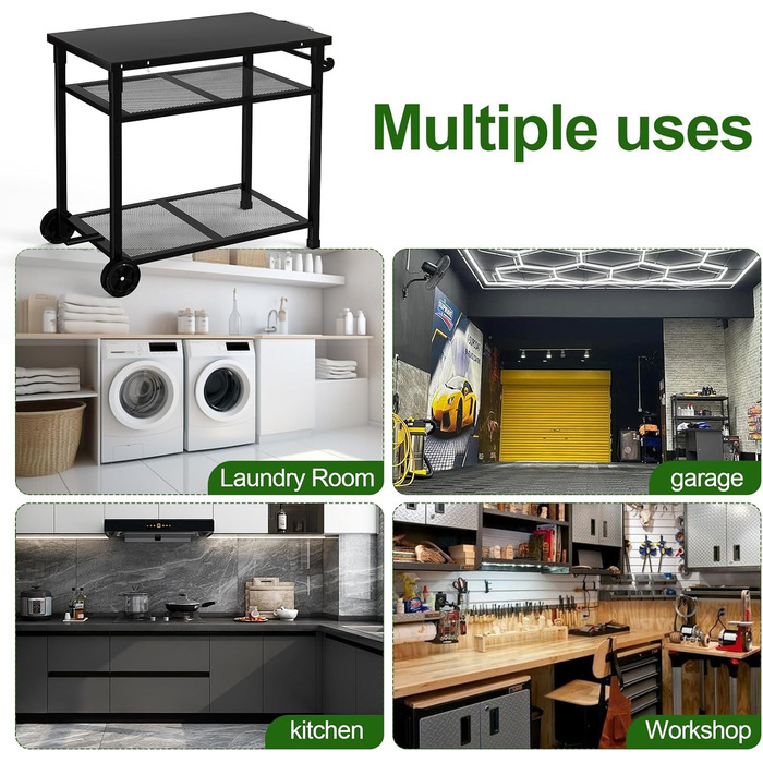 Металевий сервіровочний візок для гриля з 3 ярусами, 85 x 51 см. Підходить для планки, гриля, барбекю. Водонепроникна робоча поверхня.