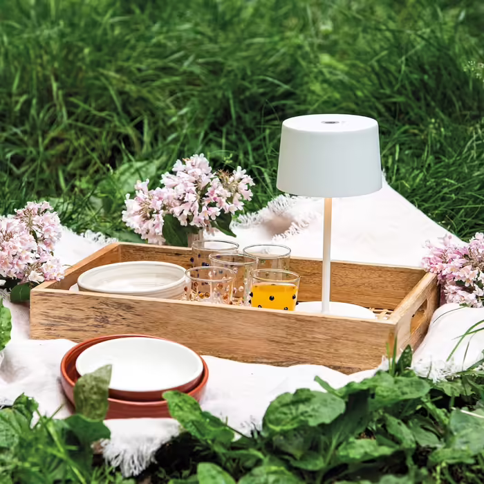 Настільна лампа Zafferano Olivia Mini, портативна, акумуляторна, сенсорне керування, диммер, 2700-3000K, для вітальні та вулиці, колір кортен, висота 22 см