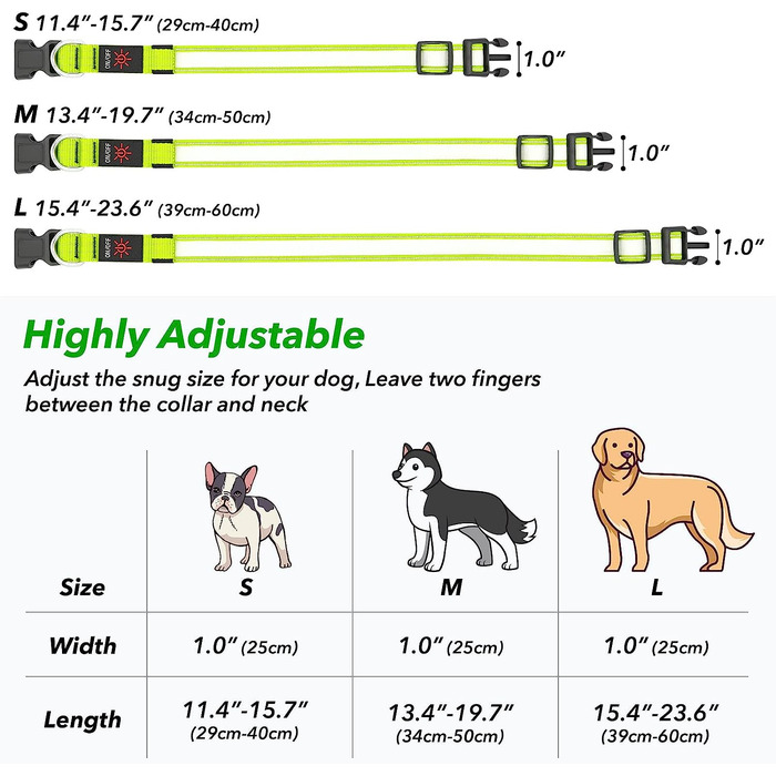Світлодіодний нашийник для собак Viinite, водонепроникний, регульований, перезаряджається, світиться в темряві (M, зелений)