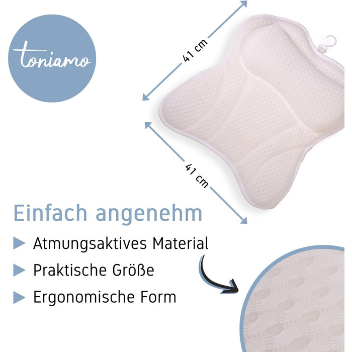 Преміум подушка для ванни з підголовником та підтримкою шиї | Ергономічна подушка для ванни з присосками | Синій (Білий)