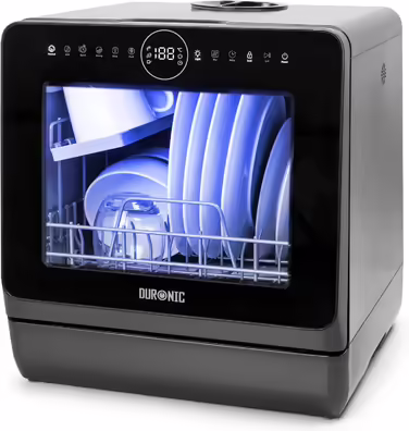 Настільна посудомийна машина Duronic DW5 BK Mini, 6 програм, 3 комплекти посуду, бак 5 л, без підключення води