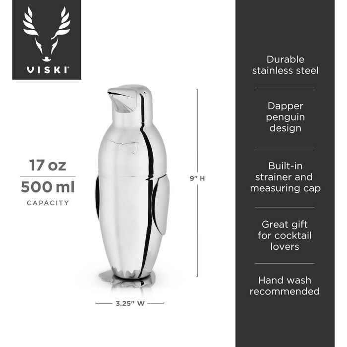 Шейкер для коктейлів Viski Rocket з фільтром, нержавіюча сталь, для еспресо, маргарити, холодного заварювання, домашній бар, аксесуари, інструменти бармена, подарунок, сріблястий