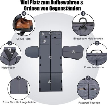Сумка COSTWAY 2-в-1 для ручної поклажі і Вішалки для одягу, 50-літрова водонепроникна Дорожня сумка з відділенням для взуття і регульованим плечовим ременем, сумка для одягу зі штучної шкіри для ділових поїздок і відпочинку (темно-сірого кольору)