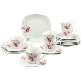 CreaTable Серія Amelie AIKO: 18-частинний набір посуду з порцеляни, кавовий сервіз, придатний для миття в посудомийній машині та використання в мікрохвильовій печі, преміум-якість
