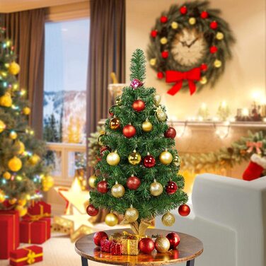 Різдвяна ялинка Yaheetech зі снігом, міні-штучна Різдвяна ялинка, настільна Різдвяна ялинка, Різдвяний декор, Матеріал ПВХ, в комплекті. Цементна основа (90 см, зелена)