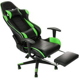 Ігрове крісло Panana з високою спинкою Поворотне офісне крісло з підставкою для ніг і подушкою Крісло для ПК Гоночне комп'ютерне крісло (зелений) зелений