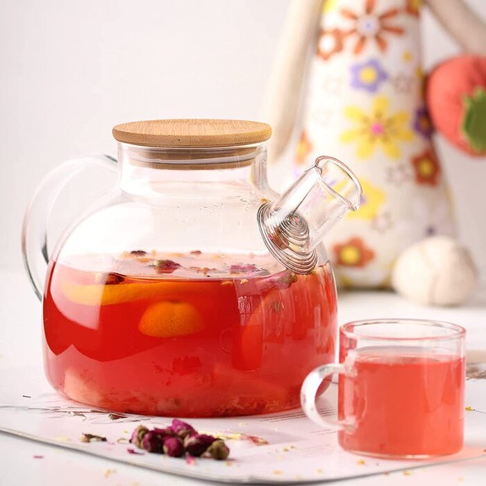 Скляний чайник AdelDream з заваркою, скляний чайник з безпечною плитою, набір для приготування чаю в квіточку і розсипного листя (1200 млпідігрівач чаю) (1 л 4(125 мл))