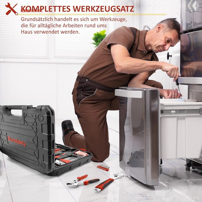 Набір інструментів Sundpey 148 предметів у кейсі: універсальний набір для дому з викруткою-тріскачкою, шестигранниками, плоскогубцями та тестером напруги для чоловіків і жінок (червоний)