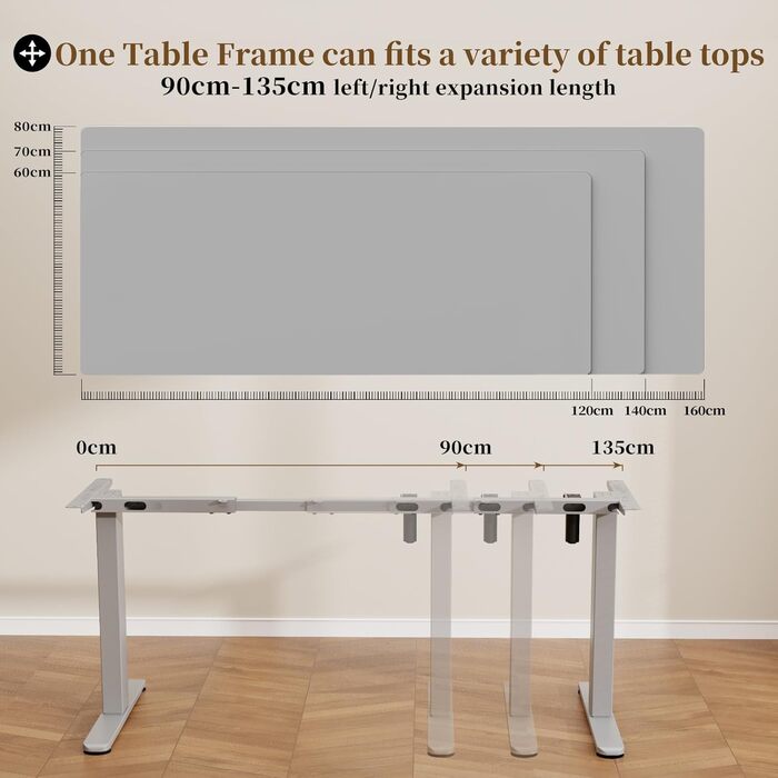 Електричний підйомний механізм для столу 2-ступеневий з пам'яттю, регульовані ніжки, сідайте-стоячи, сірий колір