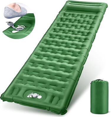 Спальний килимок Sentasi самонадувний для вулиці, надувний матрац для кемпінгу з ножним насосом, спальник ультралегкий для 1 особи, водонепроникний матрац для кемпінгу для намету, піші прогулянки, подорожі, трекінг зелений