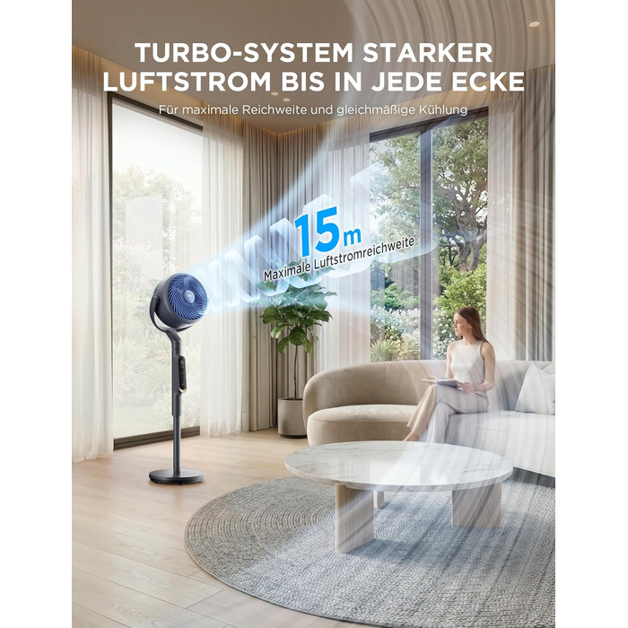 Вентилятор підлоговий Midea FS40-23MR з пультом, 3 швидкості, телескопічна висота, поворот 90°, чорний