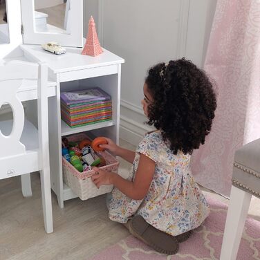 Дитячий туалетний столик KidKraft Deluxe з дзеркалом і стільчиком, білий, дерев'яний, для дітей, з шухлядами, меблі для дитячої кімнати, 13018