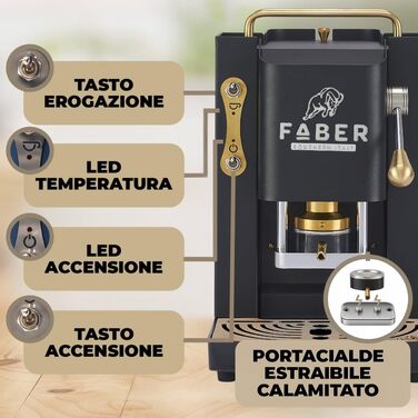 Кавомашина FABER Deluxe 3.0 ESE 44мм, чорна: професійна кавоварка з електроклапаном, скляним резервуаром 1л та латунним пресом для кавових таблеток