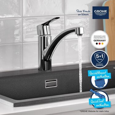 Змішувач кухонний GROHE Start з плоским виливом, поворотний на 140°, з обмежувачем витрати води, хром (30530002)