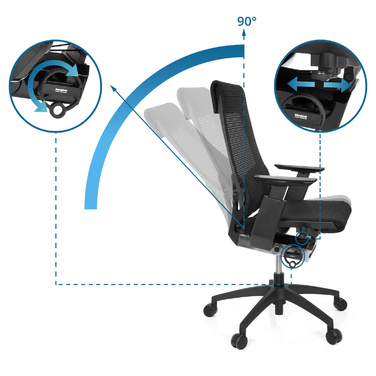 Офісний крісло GENIDIA SMART BLACK з сітчастою спинкою, чорний колір, hjh OFFICE