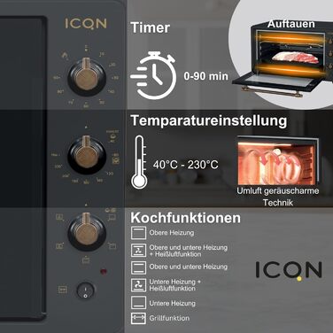 Міні-піч ICQN Rustik 60л XXL з конвекцією, вертелом, емальована, антрацит