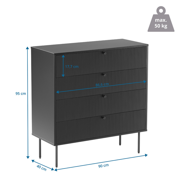 Комод KARBY K 90x40x95 см 4 шухляди чорний hjh LIVING
