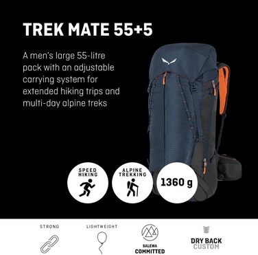 Рюкзак туристичний Salewa Trek Mate 55+5 л для чоловіків, універсальний розмір, сірий Quiet Shade