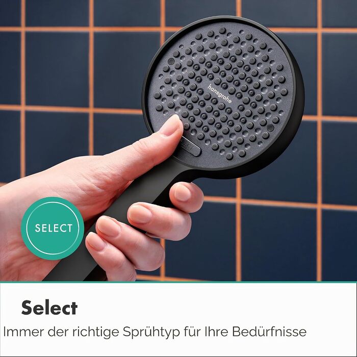 Душова лійка Hansgrohe Activera Select S EcoSmart з функцією Antikalk, матова чорна, 2 типи струменя, 8 л/хв, арт. 28033000