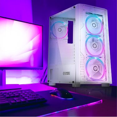 Корпус для ПК EMPIRE GAMING Diamond ATX, білий, ARGB, 4 вентилятори, фасад з плексигласу, бокова панель із загартованого скла, середній форм-фактор