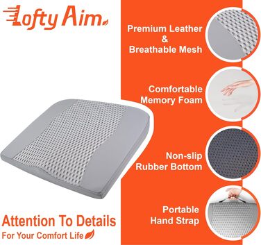 Автомобільна подушка Lofty Aim з піни Memory Foam для водія: підтримка спини, зняття болю при ішіасі, для автокрісла, офісного крісла, візка (сіра, PU-шкіра, 4D Mesh)