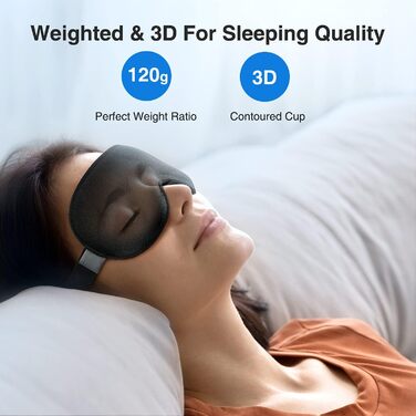 Umisleep 3D маска для сну з обтяженням 120 г, світлонепроникна, для чоловіків і жінок, чорна, регульований ремінець, для подорожей і йоги