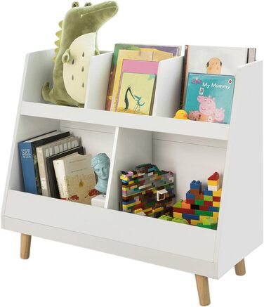 Дитячий стелаж SoBuy KMB19-W з 5 полицями, білий, масив дерева, 86x77x36 см – книжкова шафа та органайзер для іграшок