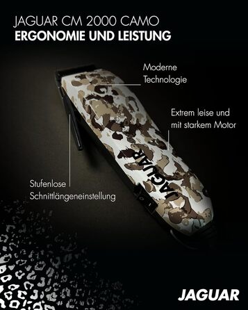 Професійна машинка для стрижки волосся JAGUAR CM 2000 Camo, мережевий тример, з насадками, швидка заміна ножів