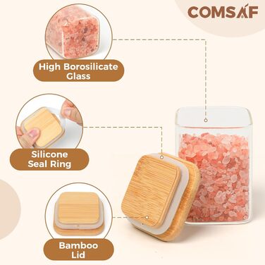 Набір скляних баночок для спецій ComSaf, 16 шт., з бамбуковими кришками, 180 мл, квадратні ємності з етикетками для солі, цукру, спецій