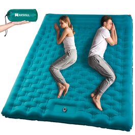 Самонадувний кемпінговий килимок AKSOUL Outdoor: ультралегкий надувний матрац з подушкою, термоізоляційний складний матрац для намету, трекінгу та пляжу, 12 см, двомісний, колір павлін