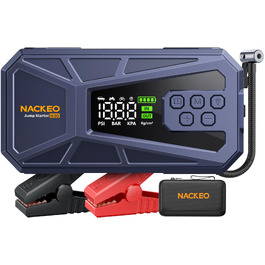 Пусковий пристрій (бустер) 8000A з компресором 160 PSI, Powerbank 12V для бензинових та дизельних двигунів до 12.0L, портативний стартер з LED-ліхтарем 600LM та кабелями