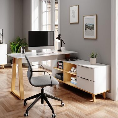 Письмовий стіл Vicco Nautica білий/дуб, 138x60 см з висувними ящиками XXL