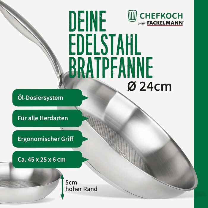 Сковорода FACKELMANN Chefkoch München 28 см з нержавіючої сталі з вафельним дном, універсальна для всіх типів плит, індукційна