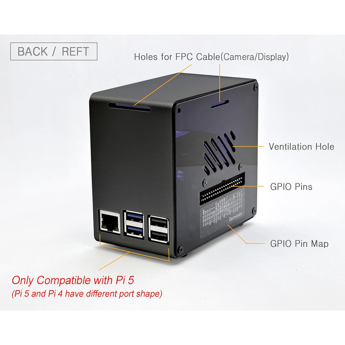 Алюмінієвий корпус-міні-тауер для Raspberry Pi 5 з вентилятором і RGB підсвічуванням ElectroCookie (чорний)